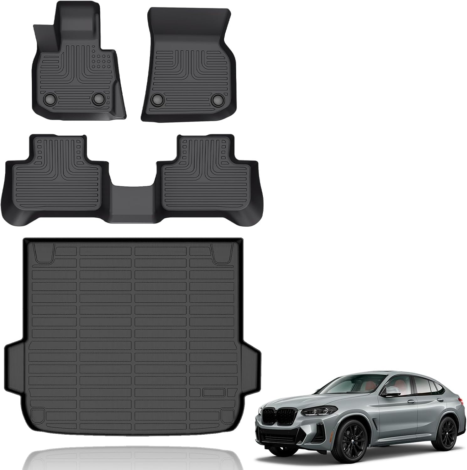 All Weather Car Floor Mats & Cargo Liner Set Fit for X4 2019 2020 2021 2022 2023 2024 2025 Floor Liners Trunk Liner X4 Cargo Mat Accessories Black
