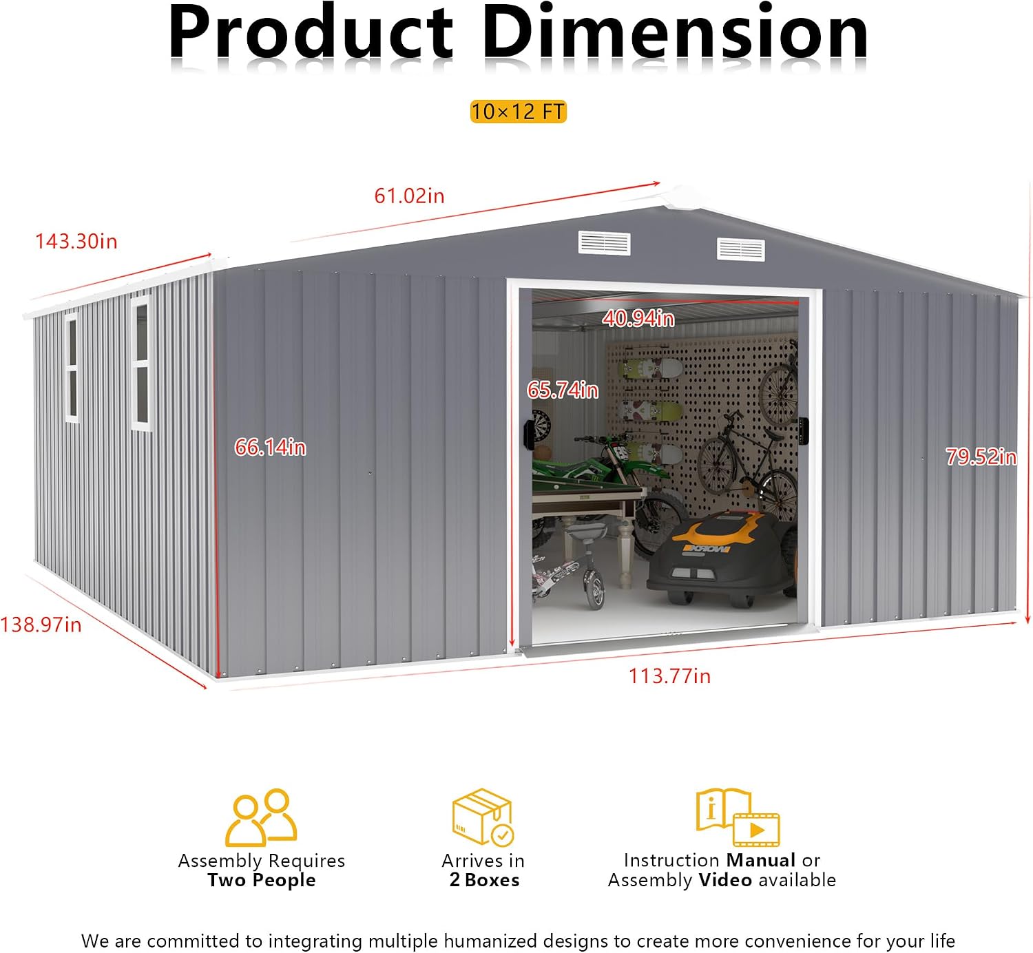 10x12 FT Outdoor Storage Shed, Large Metal Garden Shed with 2 Windows, Outside Tool Sheds with Lockable Sliding Doors, Waterproof Storage Building with 4 Air Vents for Backyard, Patio, Lawn, Dark Gray