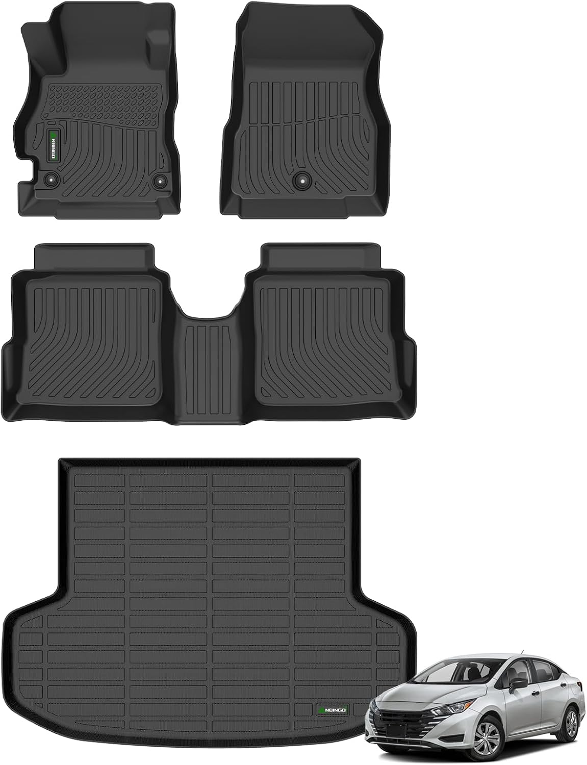 ANBINGO® Floor Mats & Cargo Liner for Nissan Versa 2020-2025, Sedan, S/SV/SR, All Weather TPE Versa Floor Liners / 1st & 2nd Row Custom Mats Full Set/Versa Accessories - Black
