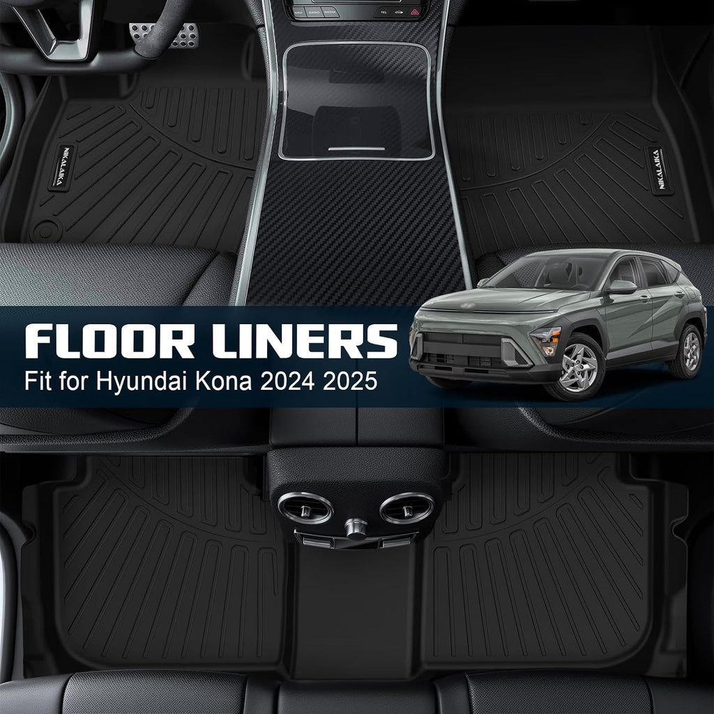 Floor Mats & Cargo Liner for 2024 2025 2026 Hyundai Kona SEL/SE/N Line/Limited All Weather Protection TPE Rubber Full Set Automotive Mat Accessories, Black (Not for Electric Models)