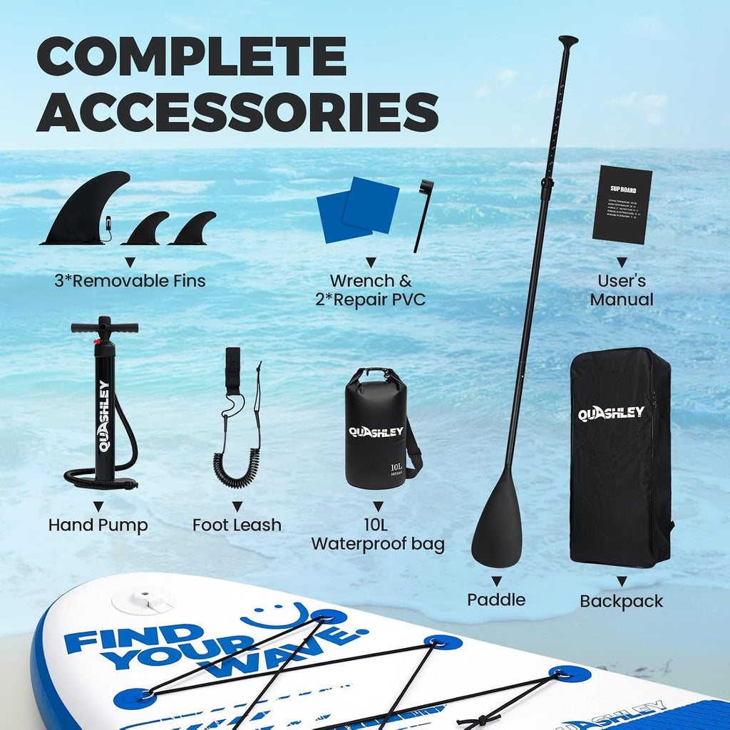 Quashley Inflatable Stand Up Paddle Board,Inflatable Paddleboards 32/34 Inch Wide,All Around SUP for Beginners with Lightweight Paddle,Hand Pump,Backpack,Leash,Durable & Portable iSUP Board