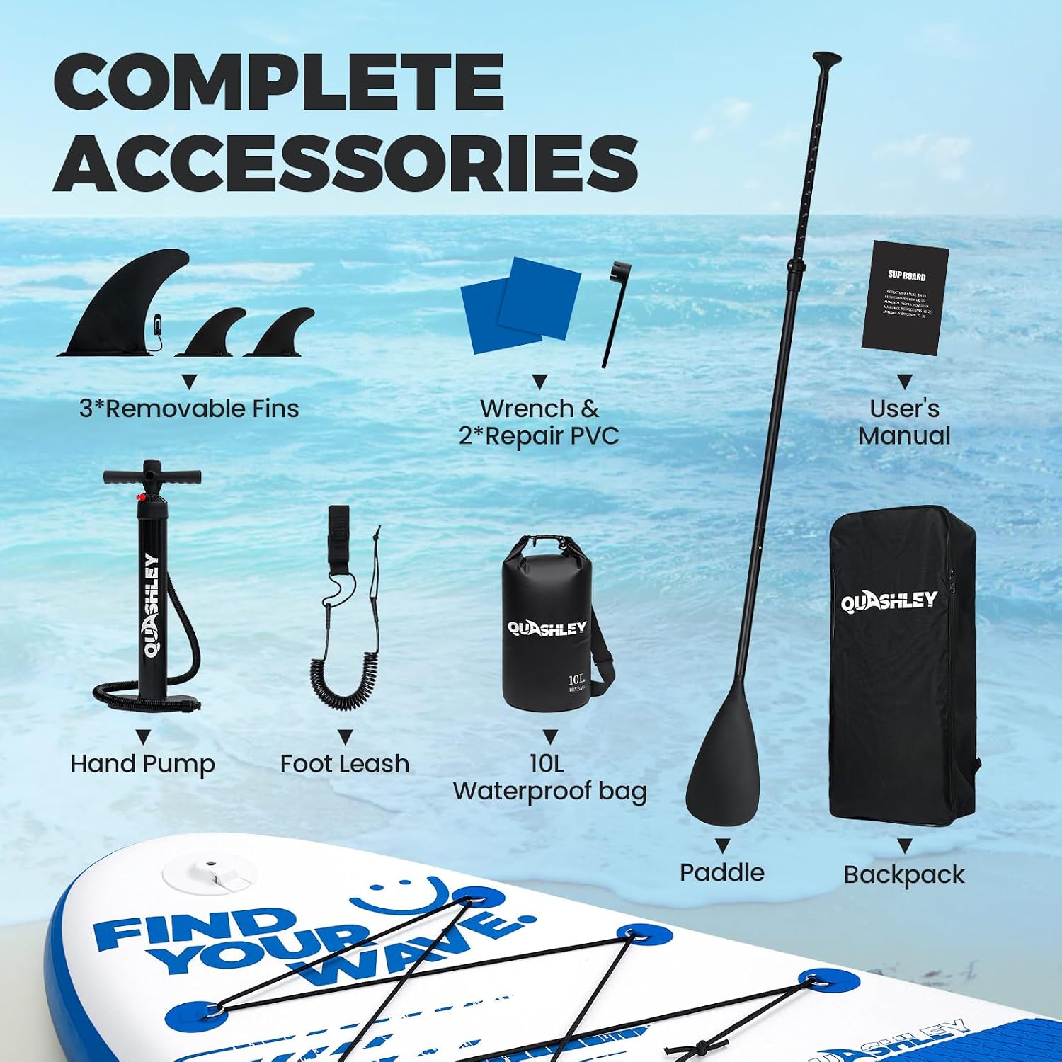 Quashley Inflatable Stand Up Paddle Board,Inflatable Paddleboards 32/34 Inch Wide,All Around SUP for Beginners with Lightweight Paddle,Hand Pump,Backpack,Leash,Durable & Portable iSUP Board