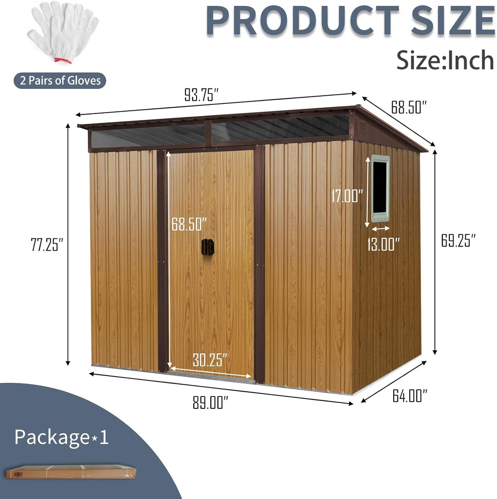 8x6 ft Outdoor Metal Storage Shed with Floor Floor and Window, Lockable Galvanized Steel Tool Shed with Sliding Door, Air Vent and Transparent Plate, Waterproof Garden Storage House for Backyard
