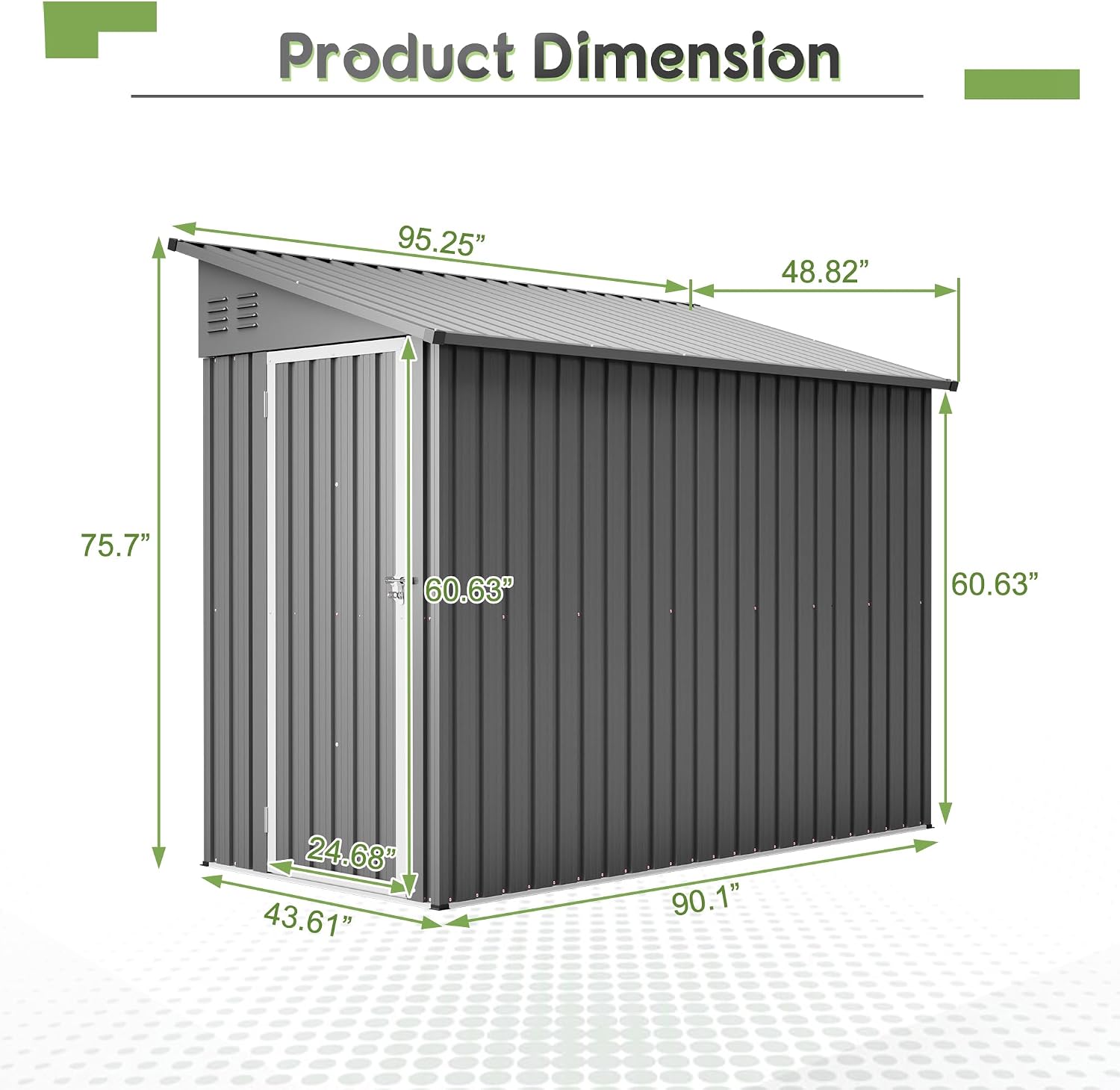 Outdoor Metal Storage Shed 4 x 8 ft, Garden Shed Lean to shed for Bike, Tool Outside Shed with Floor Base, Lock, Door for Backyard, Patio, Lawn, Grey