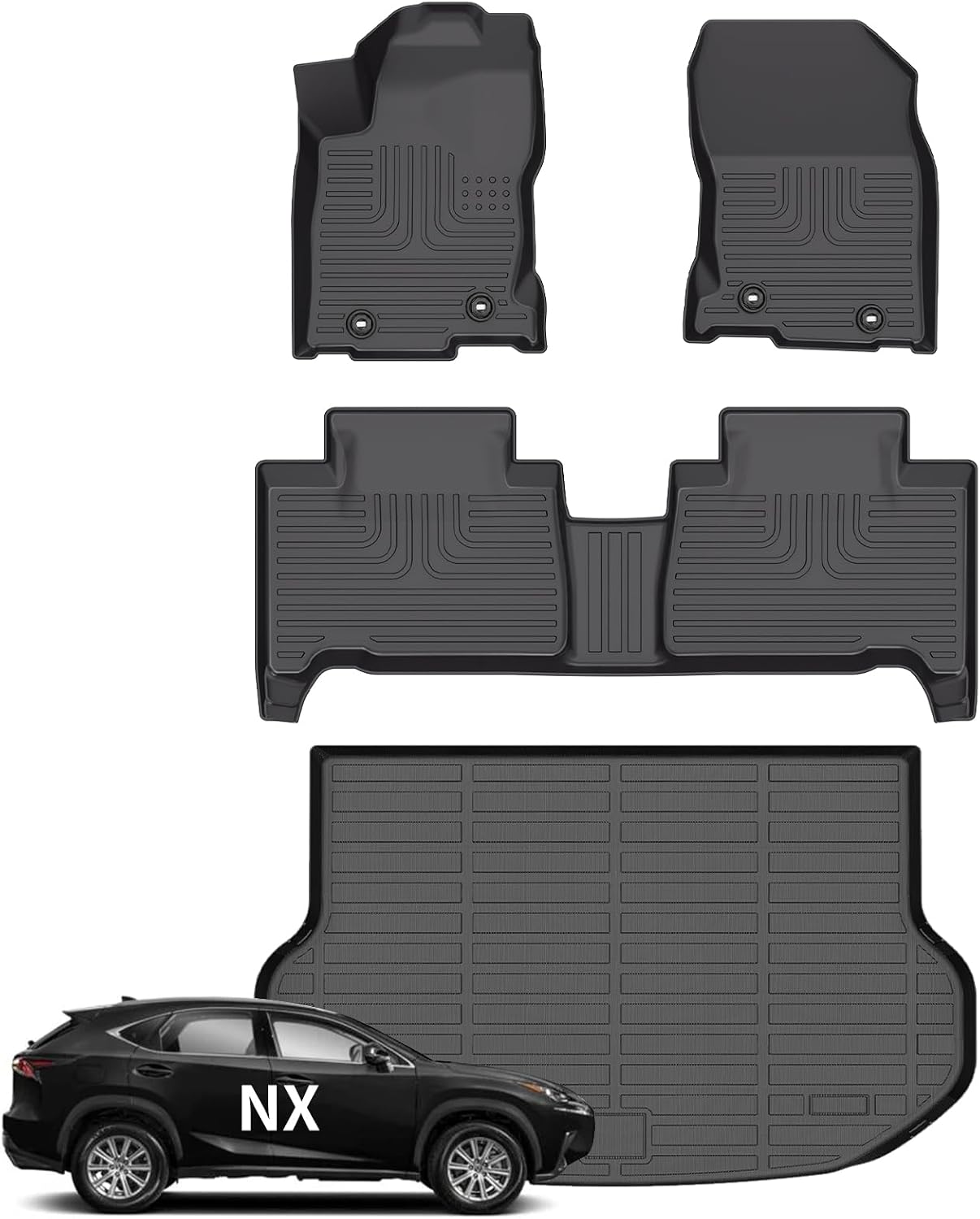 Wayhigh® Floor Mats & Cargo Liner for 2015-2021 NX (NX200t/NX300/NX300h F Sport) All Weather TPE Car Mats Waterproof Heavy Duty Floor Liners Custom Fit for NX Accessories
