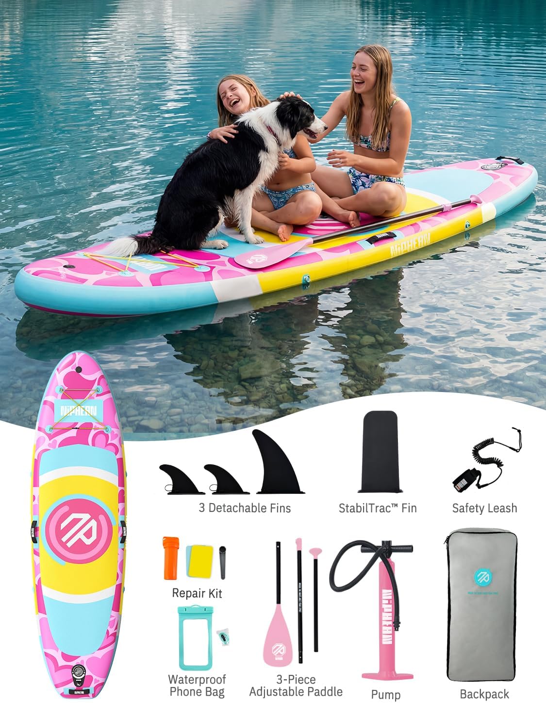 Niphean（Ultra-Light） Inflatable Paddle Board with StabilTrac Fin and Durable SUP Accessories, 10' Stand Up Paddle Boards for Adults & Youth, Versatile Yoga Paddle Board, Gift Ideas