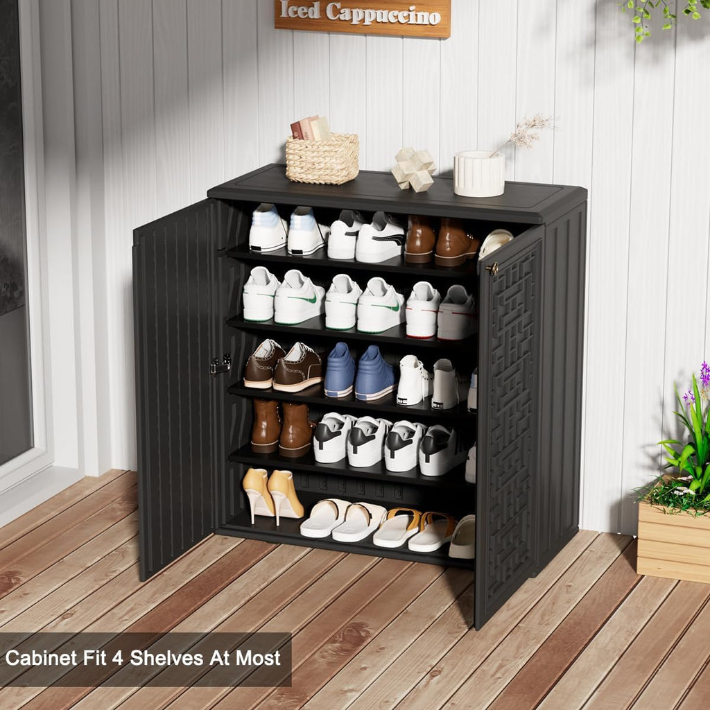 KINYING Outdoor Storage Cabinet Waterproof, Resin 62 Gallon Deck Box for Patio Furniture Cushions, Garden Tools, Pool Tools and Kids' Toys (Black with 1 Shelving)