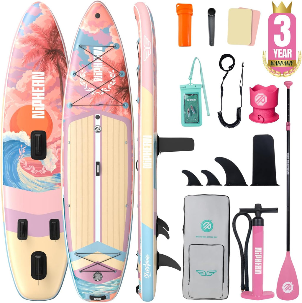 Niphean (Extra Large) Inflatable Paddle Board, SUP for 2+1 People/Family 500lbs Capacity Stand Up Paddle Board with SUP Accessories, StabilTrac Fin Non-Slip Paddleboard for Adults