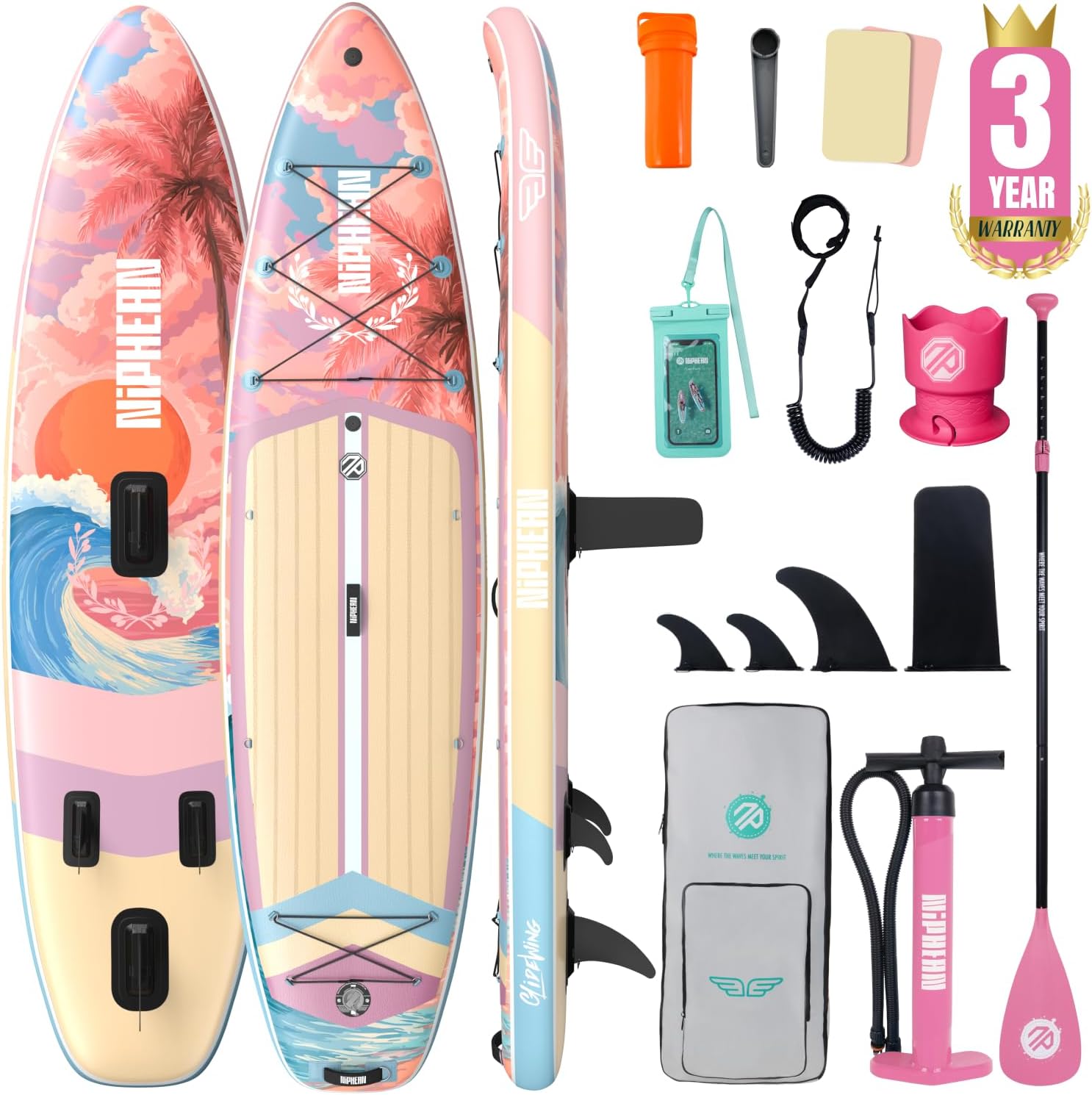 Niphean (Extra Large) Inflatable Paddle Board, SUP for 2+1 People/Family 500lbs Capacity Stand Up Paddle Board with SUP Accessories, StabilTrac Fin Non-Slip Paddleboard for Adults