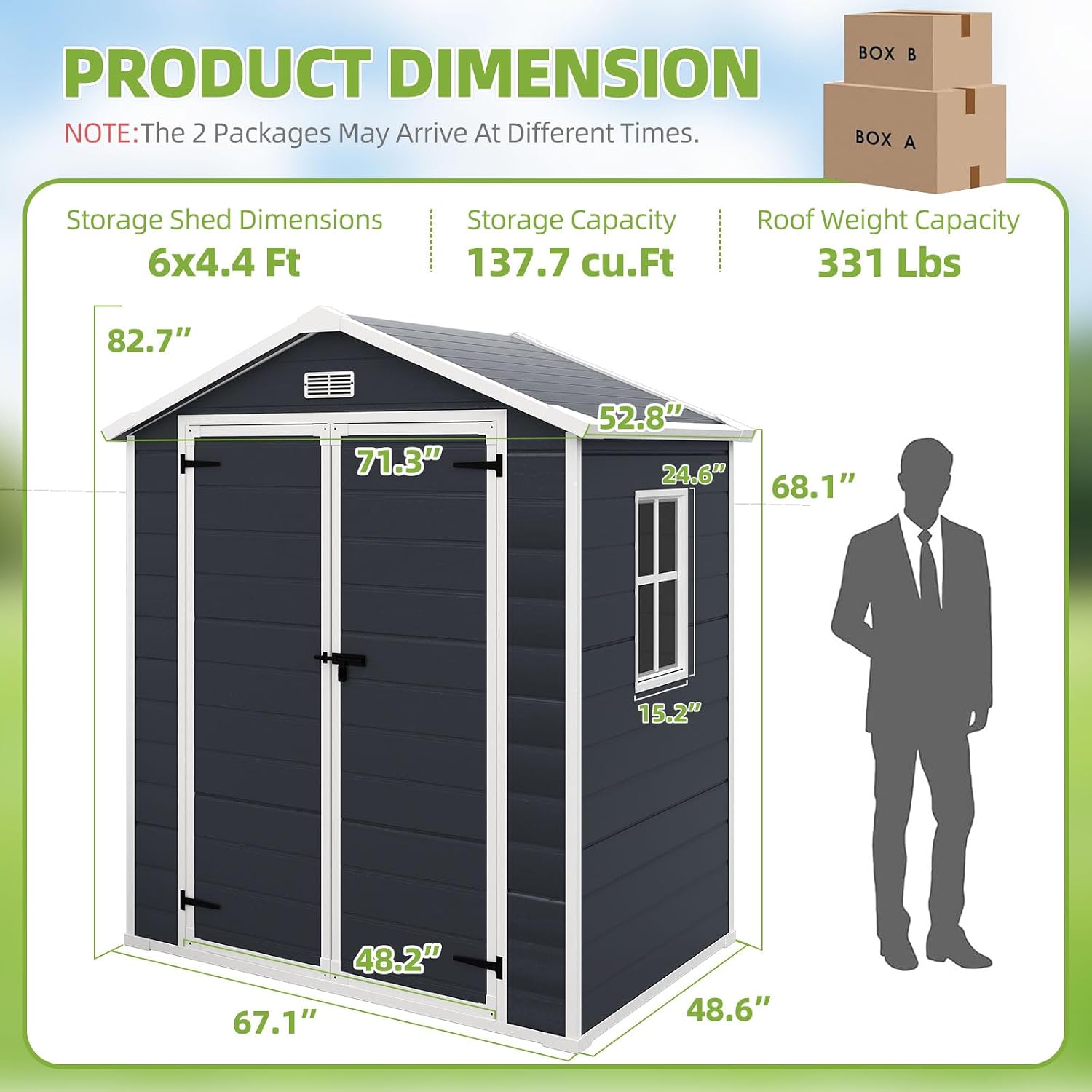 YOFE Outdoor Storage Shed 6x4.4FT, Resin Shed Plastic with Floor for Garden Tool,Waterproof Outdoor Resin Storage,Lockable Doors for Patio,Yard,Lawn (Darkgray 6x4)