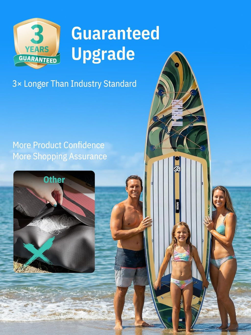 Niphean (Extra Large) Inflatable Paddle Board, SUP for 2+1 People/Family 500lbs Capacity Stand Up Paddle Board with SUP Accessories, StabilTrac Fin Non-Slip Paddleboard for Adults