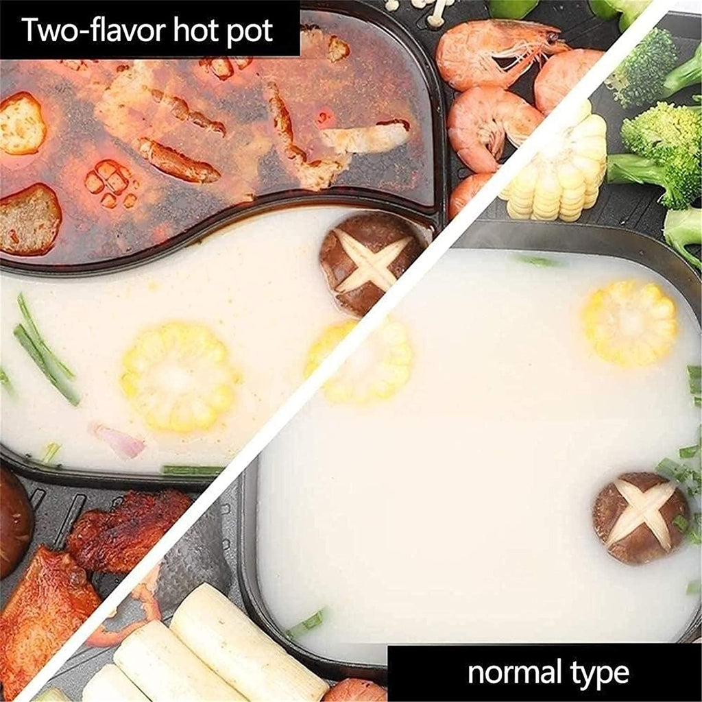 Korean BBQ Grill Household Multi-function Electric Grill, Hot Pot Integrated Cooker Pot 1600W 2 In 1 BBQ Frying Smokeless and Non-Stick Double Temperature Control, for Fami
