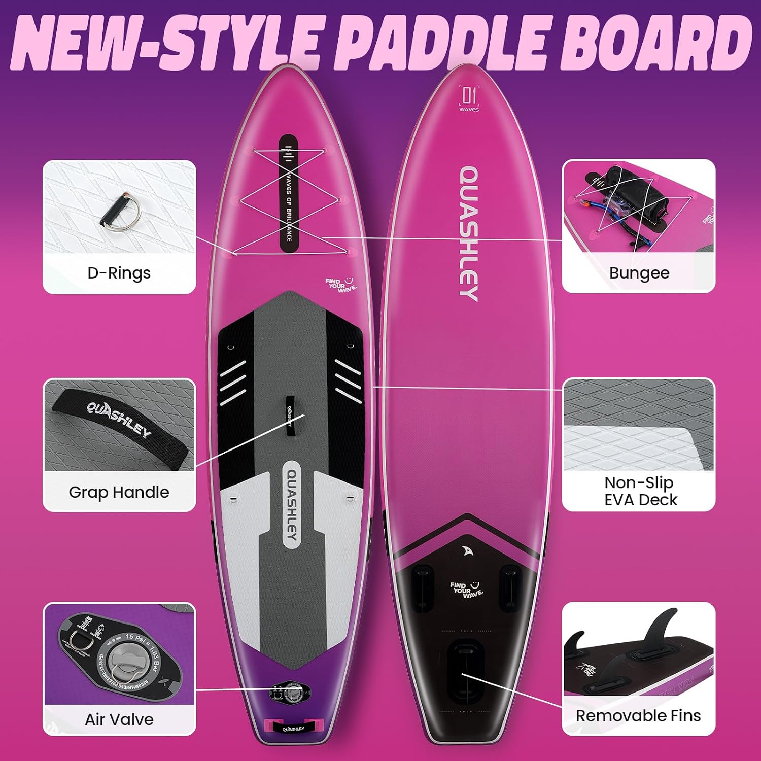 Quashley Inflatable Stand Up Paddle Board,Inflatable Paddleboards 32/34 Inch Wide,All Around SUP for Beginners with Lightweight Paddle,Hand Pump,Backpack,Leash,Durable & Portable iSUP Board