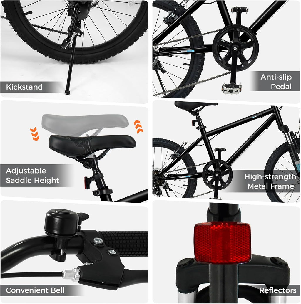 Goplus Mountain Bike, 20/24 Inch Kids Bicycle w/ 6-Speed Drivetrain, Suspension Fork, Dual Brakes, Adjustable Seat, Outdoor Cycling Children City Bike for Boys Girls