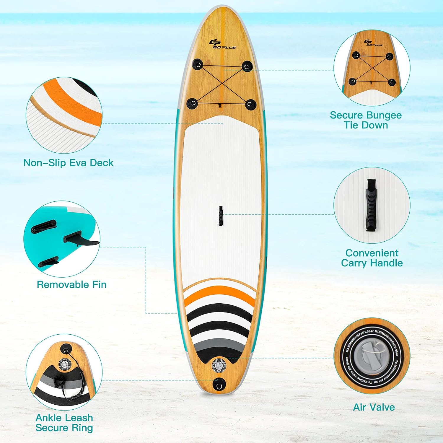 Goplus Inflatable Stand up Paddle Board, 10'/10.5'/11' SUP 6' Thick with Premium Accessories, Adjustable Aluminum Paddle, Leash, Carry Bag, Hand Pump, Removable Fin, ISUP for Adults
