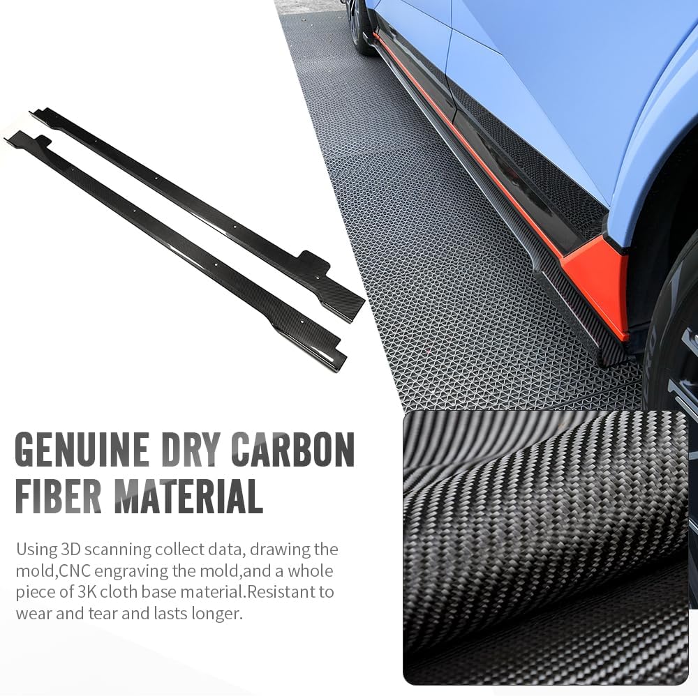 Dry Carbon Fiber Side Skirt Replacement for Hyundai Ioniq 5 NE N Line SE SEL XRT Limited 2022 2023 2024 2025 Aftermarket Rocker Panel Guard (Glossy Carbon)