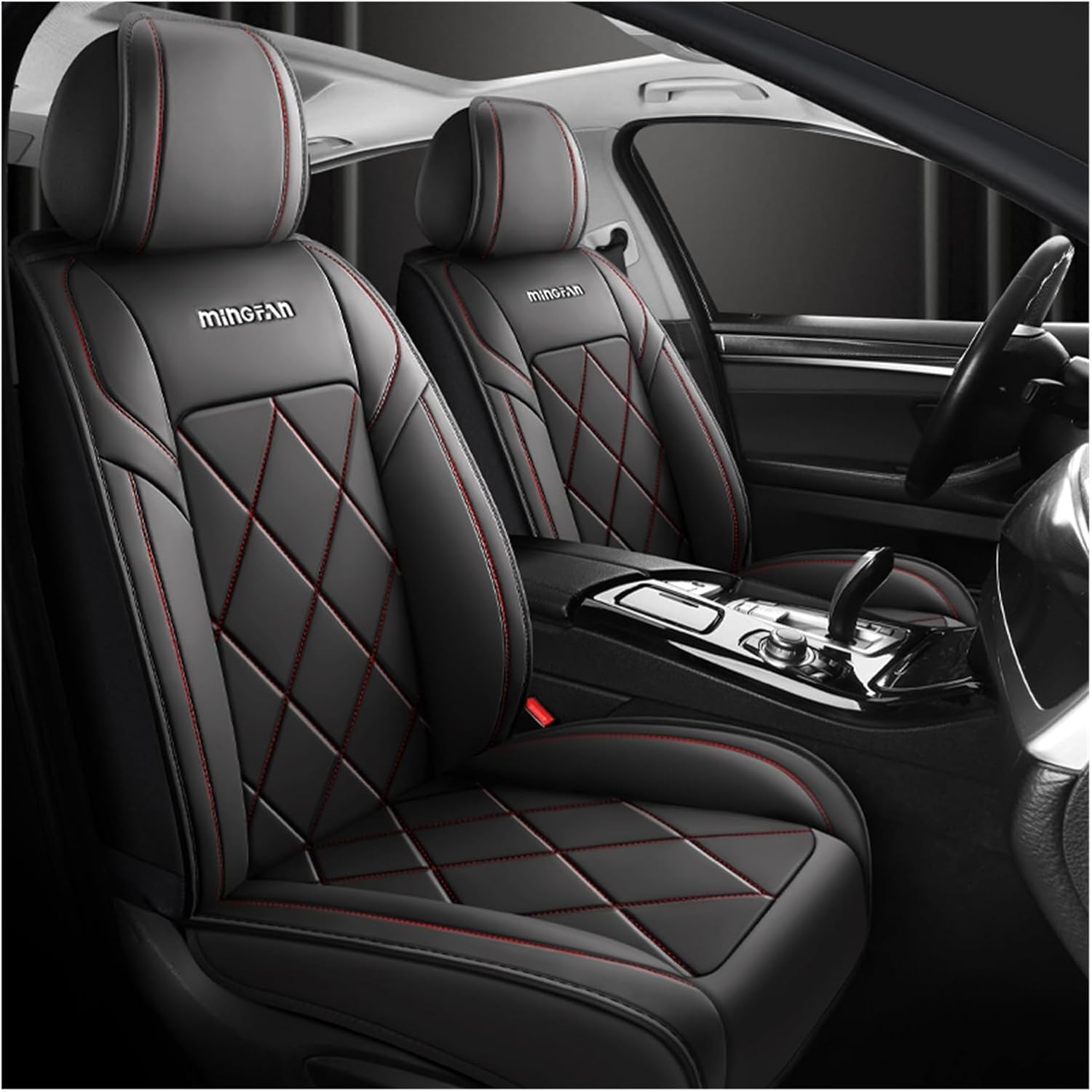 Car Seat Covers Full Set for Vw Tiguan 2016-2025 SEL R-Line Elegance, All Weather Leather Waterproof Interior Protector Accessories, Use Easy Installation Cleaning(Black red)