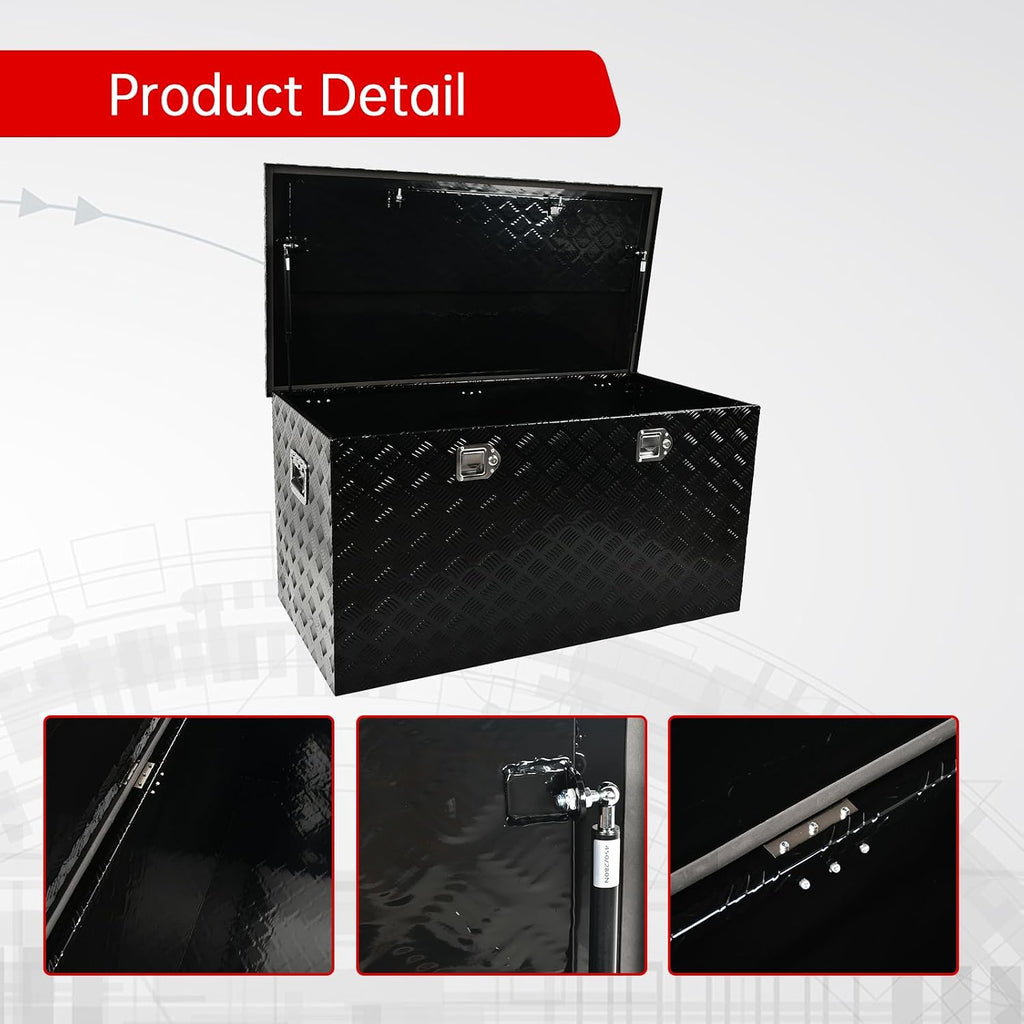 48''Inch Aluminum Truck Tool Box Truck Bed Toolbox Truck Trailer Chest Box Trailer Underbody Storage Organizer Waterproof Square Storage Organizer w/Lock & Keys Black(‎48' Lx24''x24'')