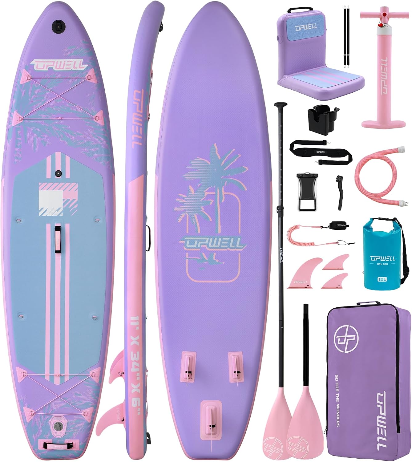 UPWELL 11'×34' Stand Up Paddle Board, SUP Board for Adults & Teens, Inflatable SUP Board with Premium Accessories, 120L Backpack, Paddle, Leash, Hand Pump, Fins