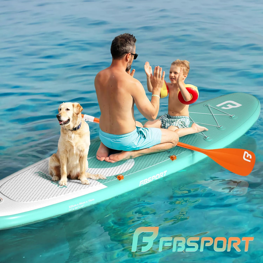 FBSPORT 11' Premium Stand Up Paddle Board, Yoga Board with SUP Accessories & Carry Bag | Wide Stance, Surf Control, Non-Slip Deck, Leash, Paddle and Pump for Youth & Adult