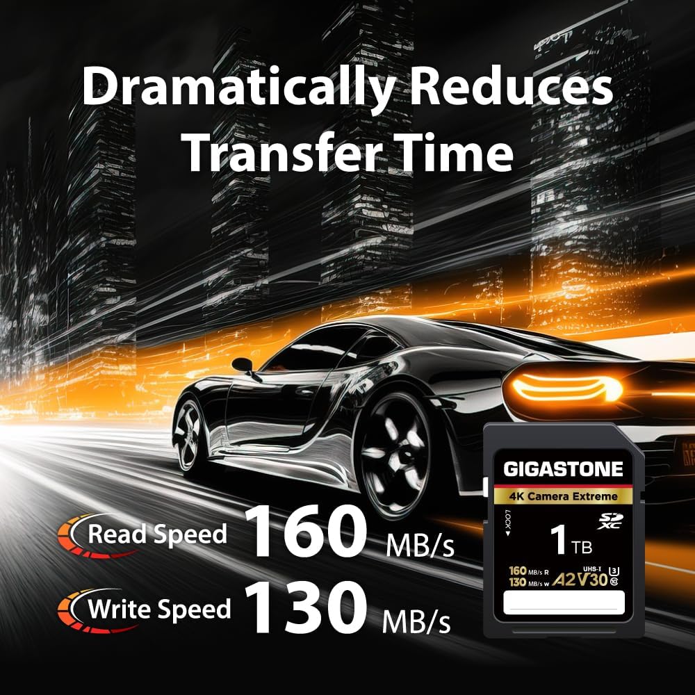 【5-Years Data Recovery】 GIGASTONE 1TB SD Card, 4K Camera Extreme, A2 V30 U3 C10 SDXC Memory Card High Speed, Compatible with Canon Kodak Olympus Digital Camera