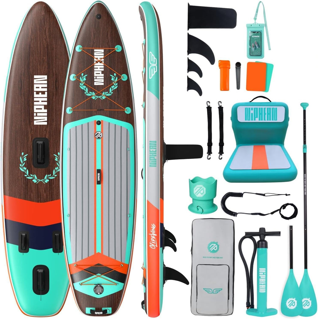Niphean (Extra Large) Inflatable Paddle Board, SUP for 2+1 People/Family 500lbs Capacity Stand Up Paddle Board with SUP Accessories, StabilTrac Fin Non-Slip Paddleboard for Adults