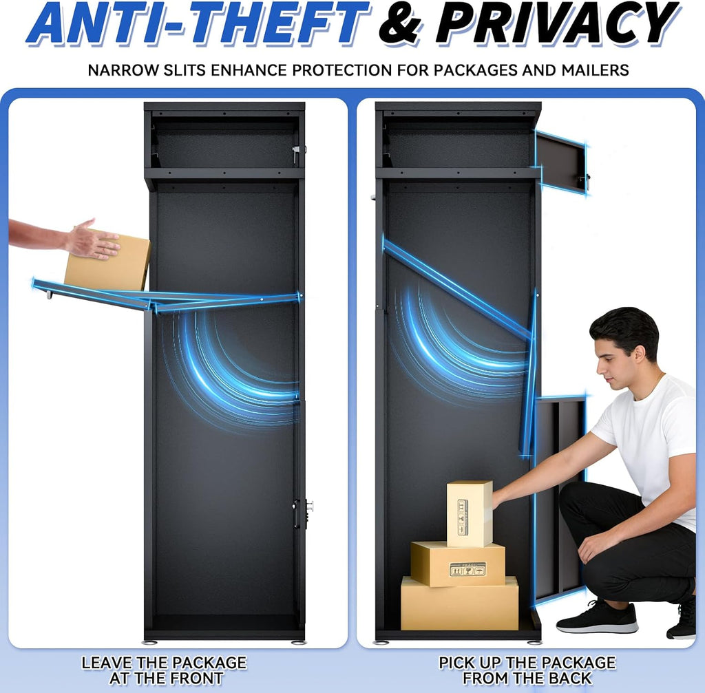 Package Delivery Boxes for Outside, Extra Large Parcel Drop Boxes with Secure Storage, Anti-Theft Galvanized Steel,Waterproof Package Delivery Box for Outdoor Porch, 20''L x 15''W x 48''H
