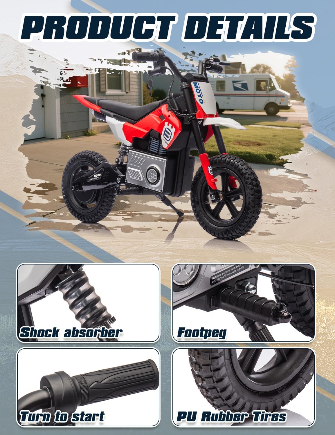 Electric Motorcycle for Kids Ages 5-10, 24V 200W Higher Speed Electric Dirt Bike, Kids Ride On Motorcycle with Rear Wheel Shock Absorber, LED Breath Light, Bluetooth, Music, Horn, Red