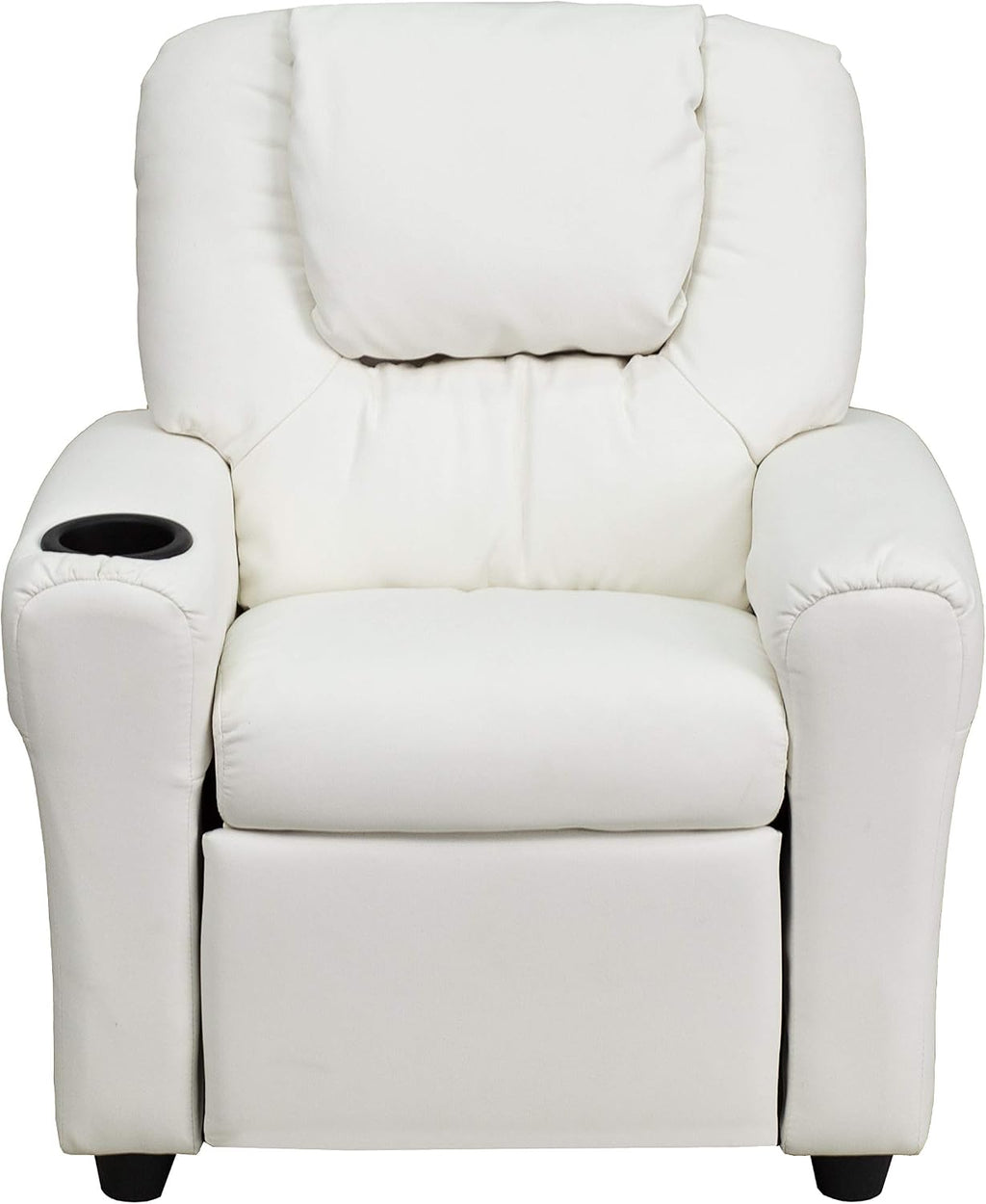 Flash Furniture Vana Vinyl Kids Recliner with Cup Holder, Headrest, and Safety Recline, Contemporary Reclining Chair for Kids, Supports up to 90 lbs., White