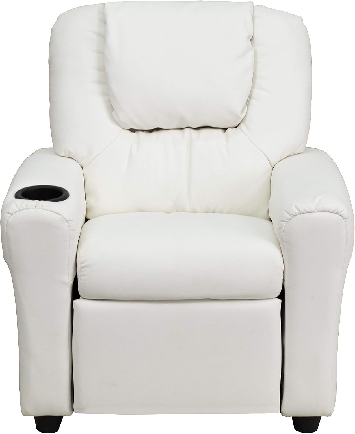 Flash Furniture Vana Vinyl Kids Recliner with Cup Holder, Headrest, and Safety Recline, Contemporary Reclining Chair for Kids, Supports up to 90 lbs., White