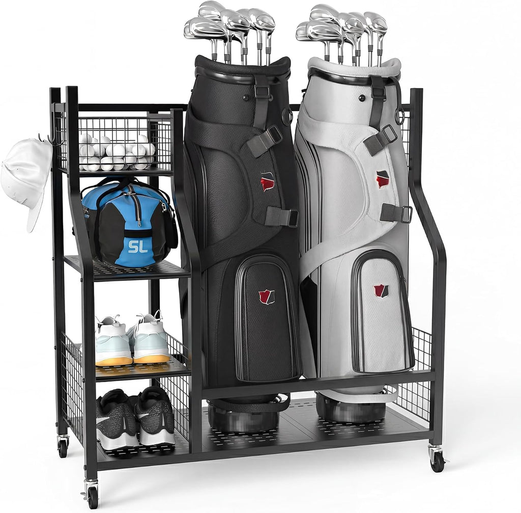 PLKOW Golf Bag Storage Garage Organizer, Extra Large Size Golf Bag Storage Stand and Golf Equipment Rack for Garage,Shed, Basement