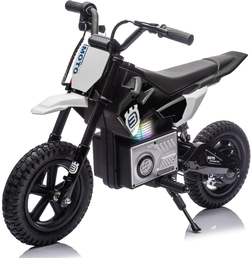 Electric Motorcycle for Kids Ages 5-10, 24V 200W Higher Speed Electric Dirt Bike, Kids Ride On Motorcycle with Rear Wheel Shock Absorber, LED Breath Light, Bluetooth, Music, Horn, Black