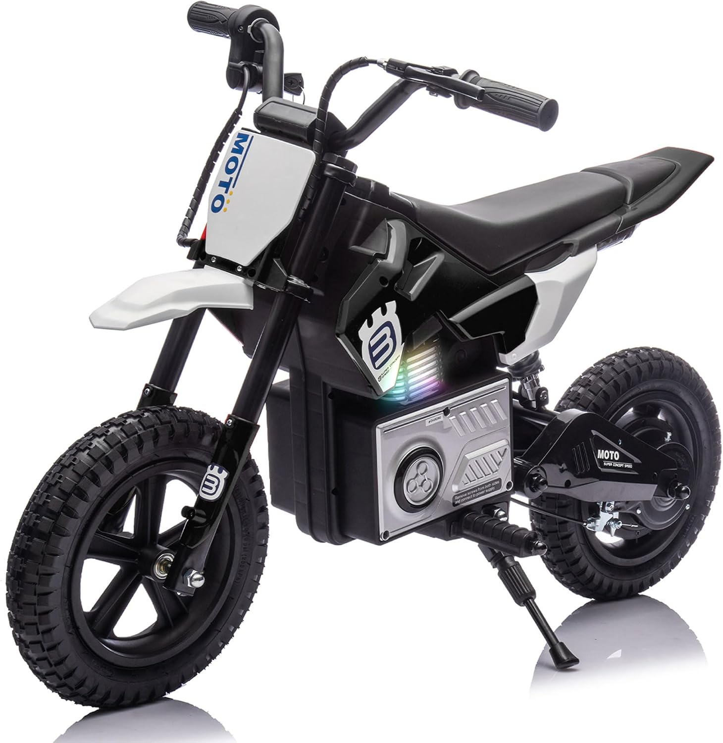 Electric Motorcycle for Kids Ages 5-10, 24V 200W Higher Speed Electric Dirt Bike, Kids Ride On Motorcycle with Rear Wheel Shock Absorber, LED Breath Light, Bluetooth, Music, Horn, Black