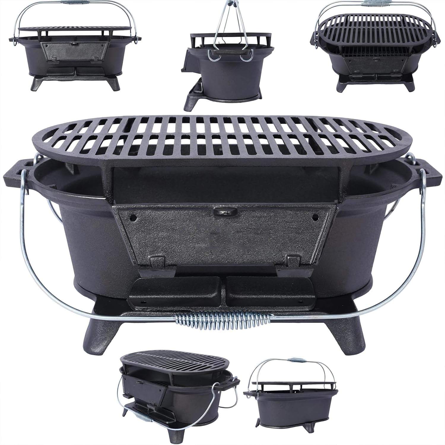 2025 Upgrade portable cast grill, hibachi grill outdoor, Cast Iron Hibachi Grill, hibachi 100% Cast Iron with Double-Sided Grate, Small Charcoal, Camping Stove (2, No handle)
