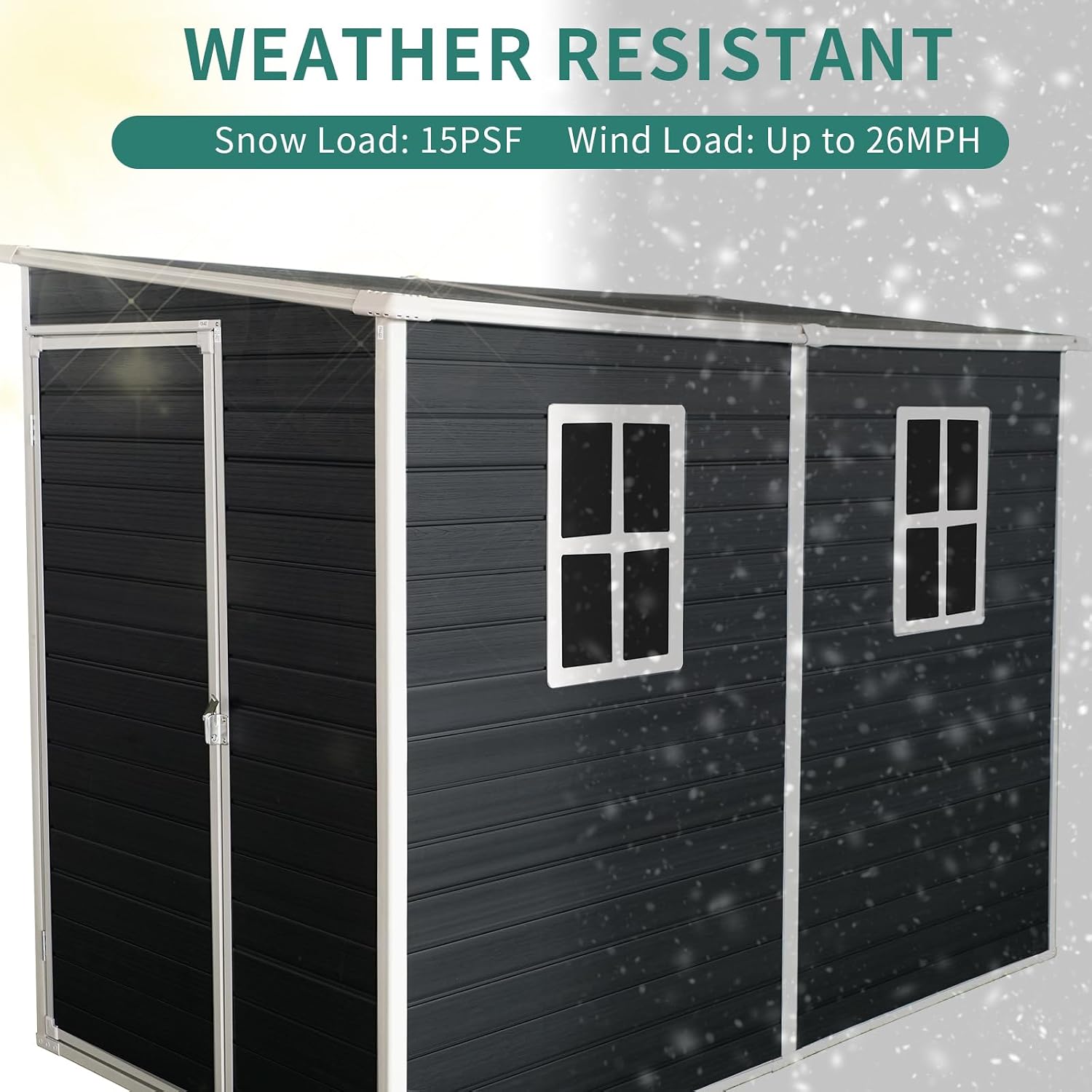 Outdoor Storage Shed with Floor Included, 4x8FT Plastic Storage Shed with Floor with 2 Windows and Lockable Door, Backyard Storage Sheds for Garden Tools, Bike