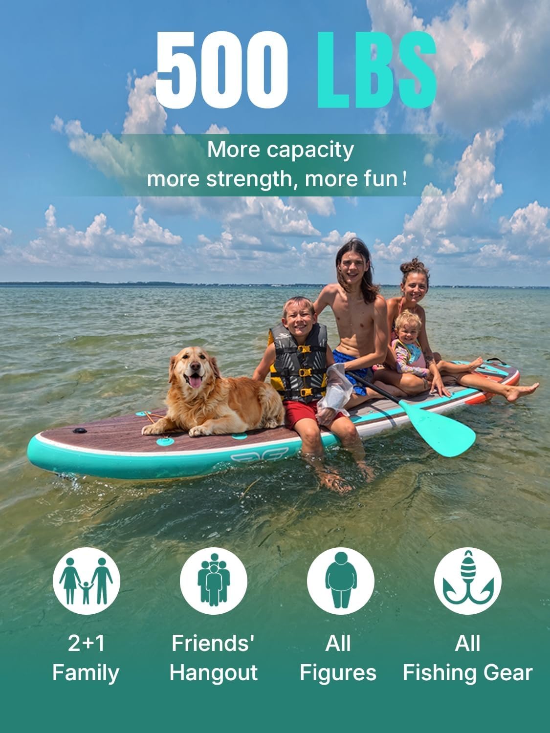 Niphean (Extra Large) Inflatable Paddle Board, SUP for 2+1 People/Family 500lbs Capacity Stand Up Paddle Board with SUP Accessories, StabilTrac Fin Non-Slip Paddleboard for Adults