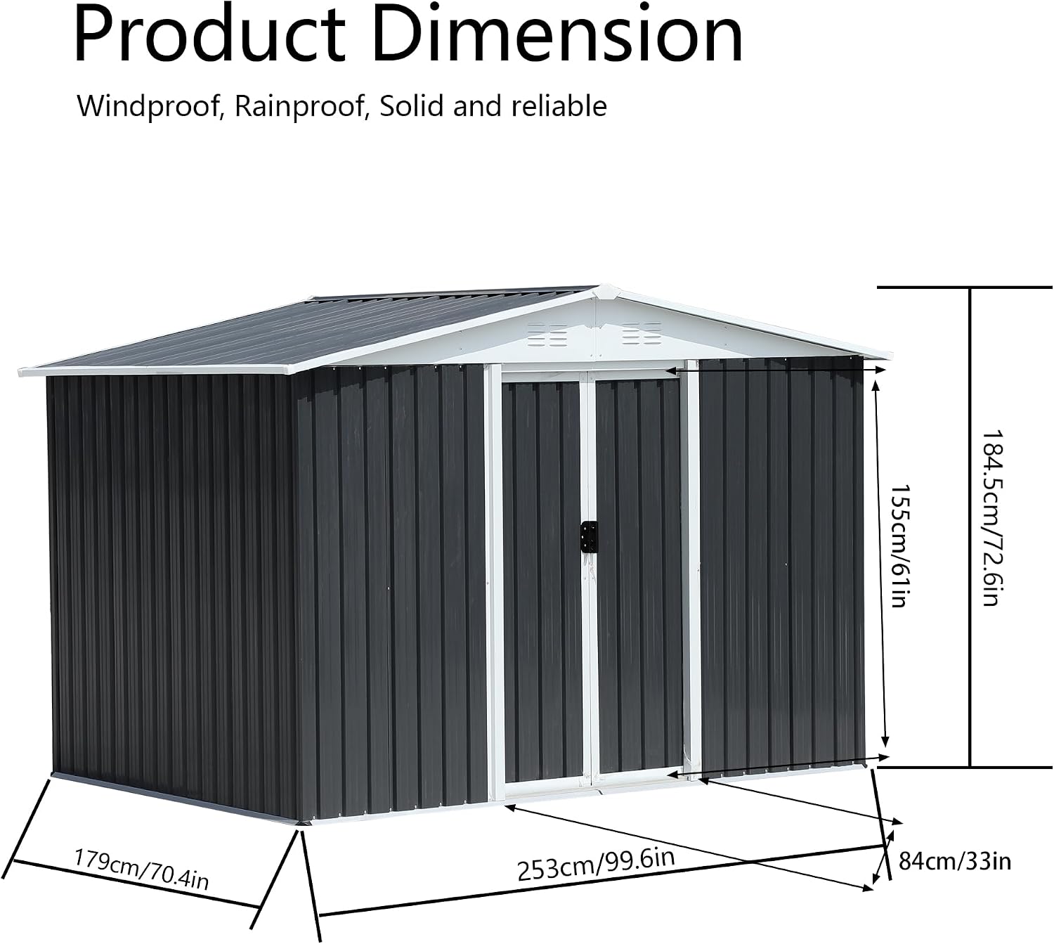 YOPTO 8x6 FT Outdoor Storage Shed,Metal Shed with Sliding Door & Air Vent,Garden Shed W/Sloped Roof,All Weather Waterproof Tool House for Backyard,Patio,Garage,Lawn,Grey