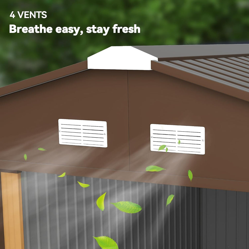 Outsunny 11' x 13' Outdoor Storage Shed, Garden Tool Metal Shed with Foundation Kit, Double Lockable Door, Air Vents and Sloping Roof, for Backyard, Patio, Lawn, Yellow