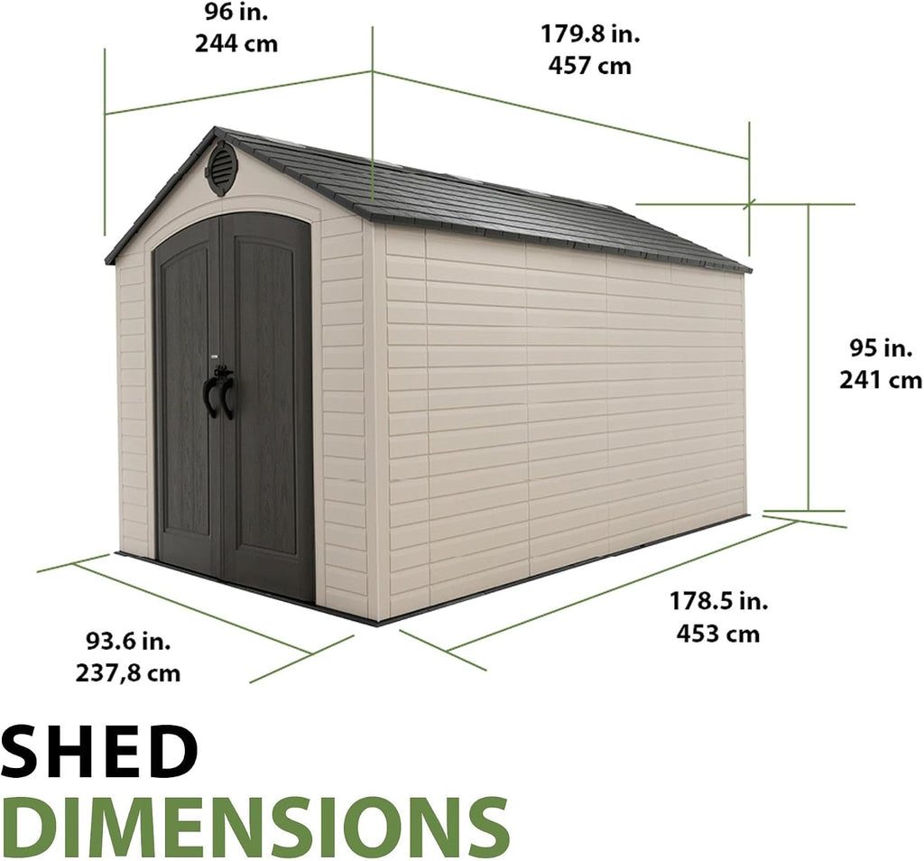 Lifetime Outdoor Storage Shed, 8x15 Ft, Desert Sand, Resin Backyard Tool Shed with Lockable Doors and Weather-Resistant Panels