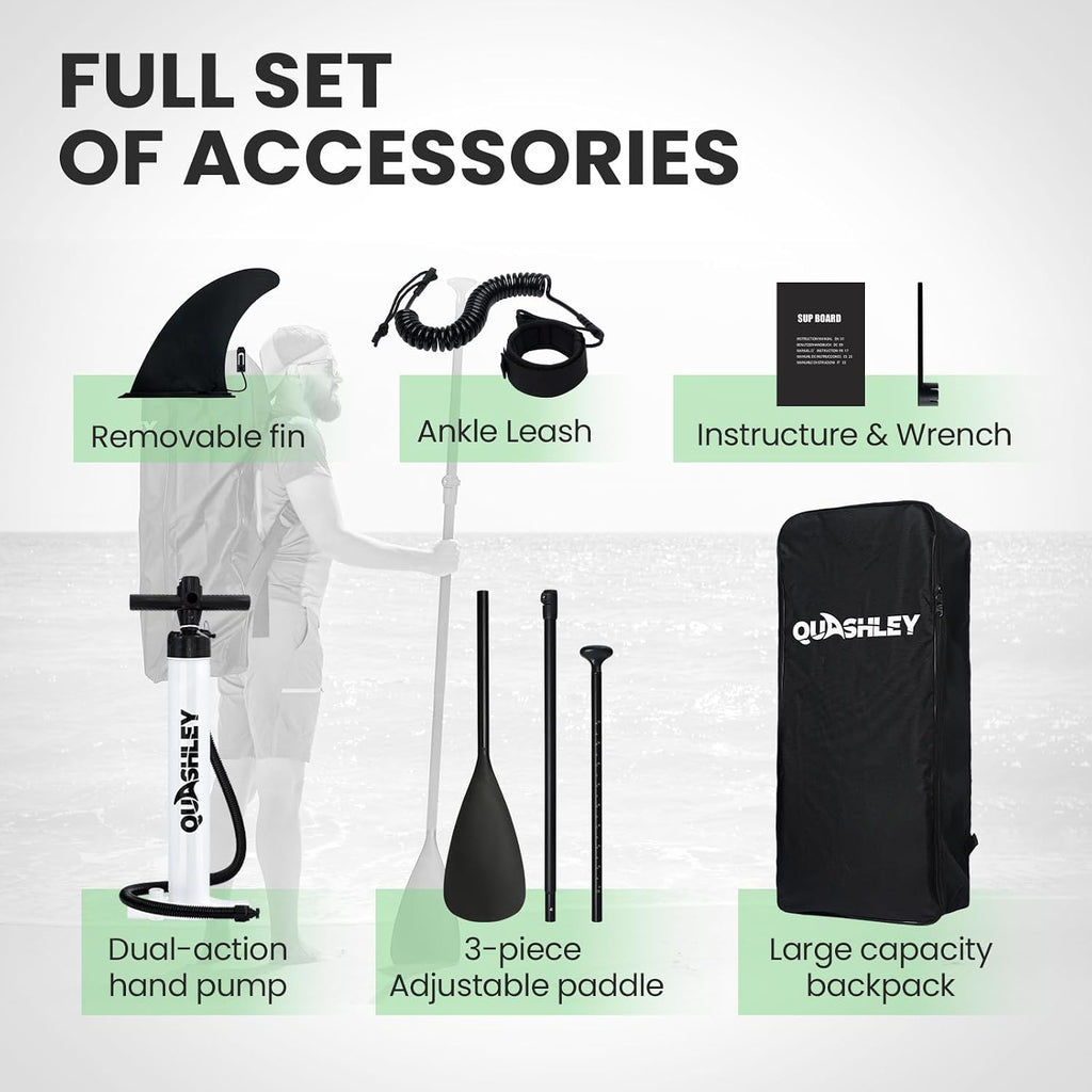Quashley Inflatable Stand Up Paddle Board,Inflatable Paddleboards 32/34 Inch Wide,All Around SUP for Beginners with Lightweight Paddle,Hand Pump,Backpack,Leash,Durable & Portable iSUP Board