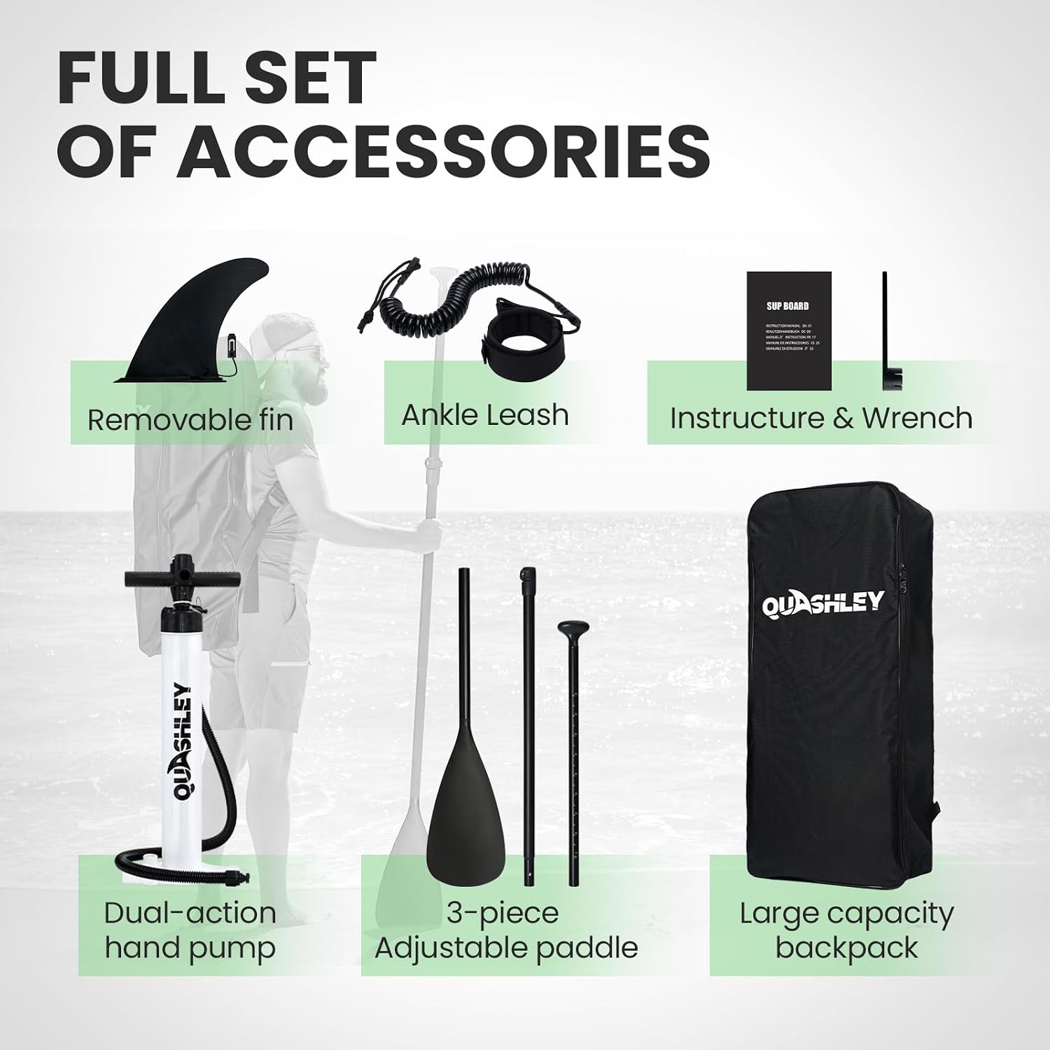 Quashley Inflatable Stand Up Paddle Board,Inflatable Paddleboards 32/34 Inch Wide,All Around SUP for Beginners with Lightweight Paddle,Hand Pump,Backpack,Leash,Durable & Portable iSUP Board