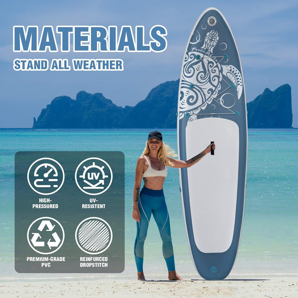 FEATH-R-LITE Inflatable Paddle Board Stand Up Paddleboards for Adults SUP with Premium Accessories Pump, Adjustable Paddle, Leash, Three Fins, Backpack
