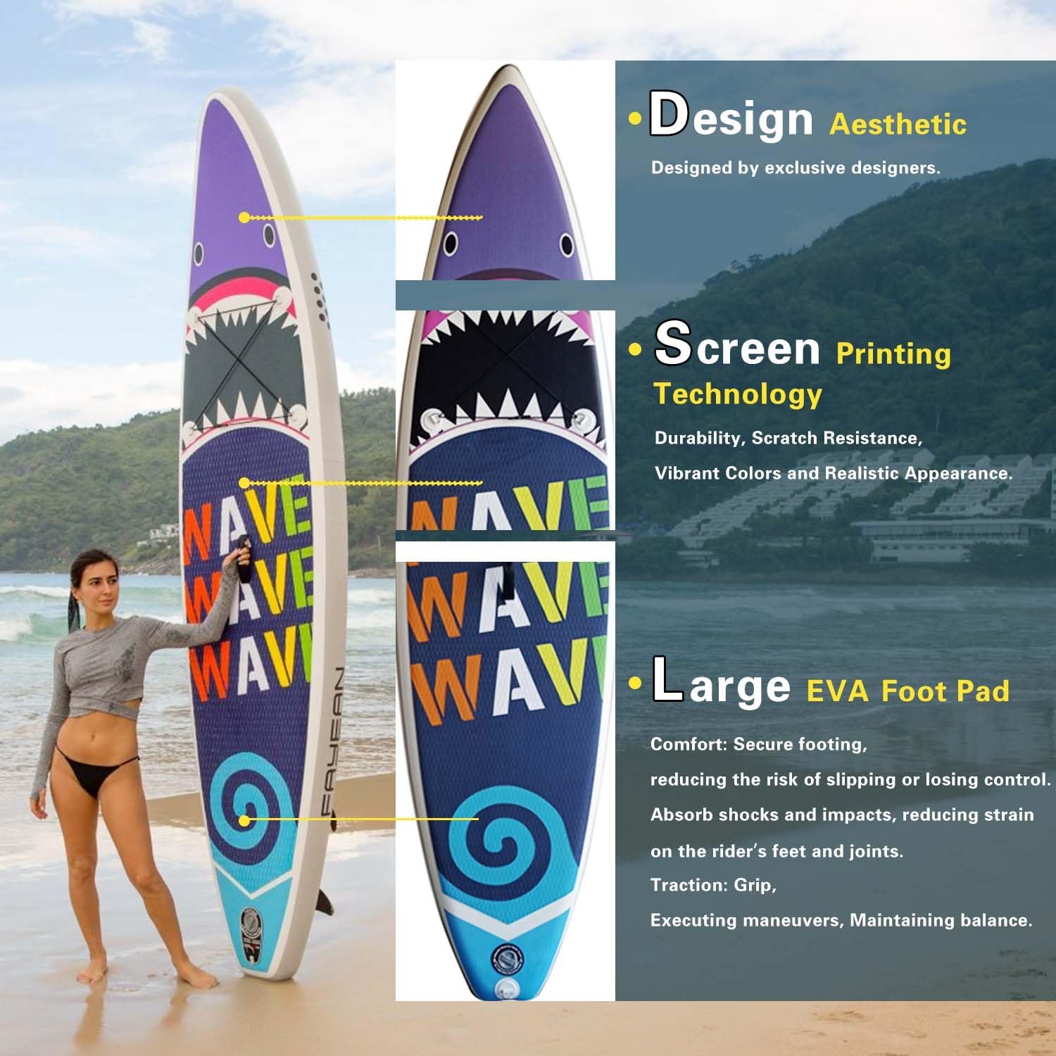 Inflatable Paddle Board,Extra Wide 10.6'/11' Stand Up Paddle Board with Sup Accessories,400lbs Capacity for Family with Safety Leash, All Skill Levels Sup for Yoga,Fishing,Surfing