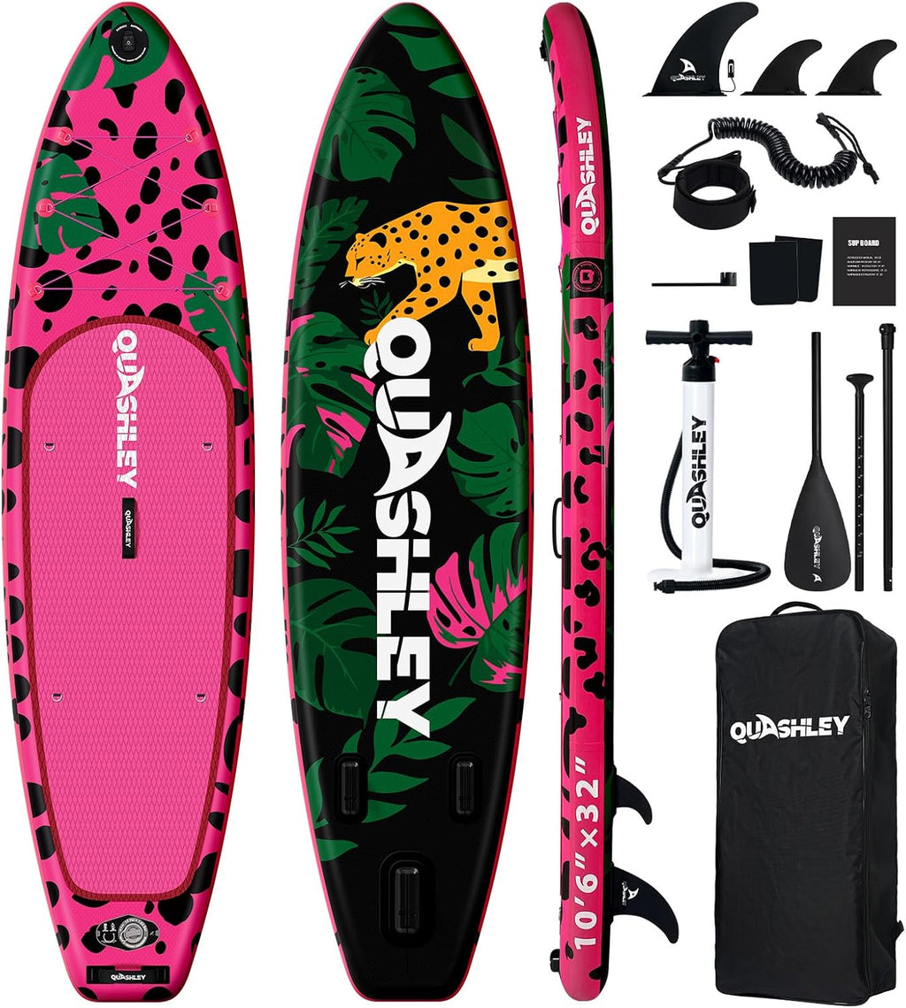 Quashley Inflatable Paddle Board Extra Wide Stand Up Paddleboards 11'×34' with All Premium Paddle Board Accessories,Inflatable SUP for Adults/Family,Beginner-Friendly,Removable Fin,Hand Pump