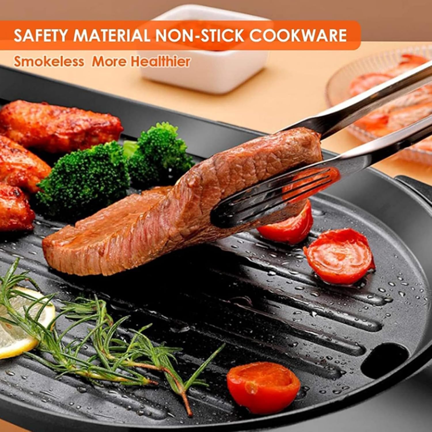 Electric Smokeless Non-Stick Removable Hotpot Pot,with Grill 2 in 1, Korean Barbecue Pan Indoor for Independent Dual Temperature Control Fast Heating