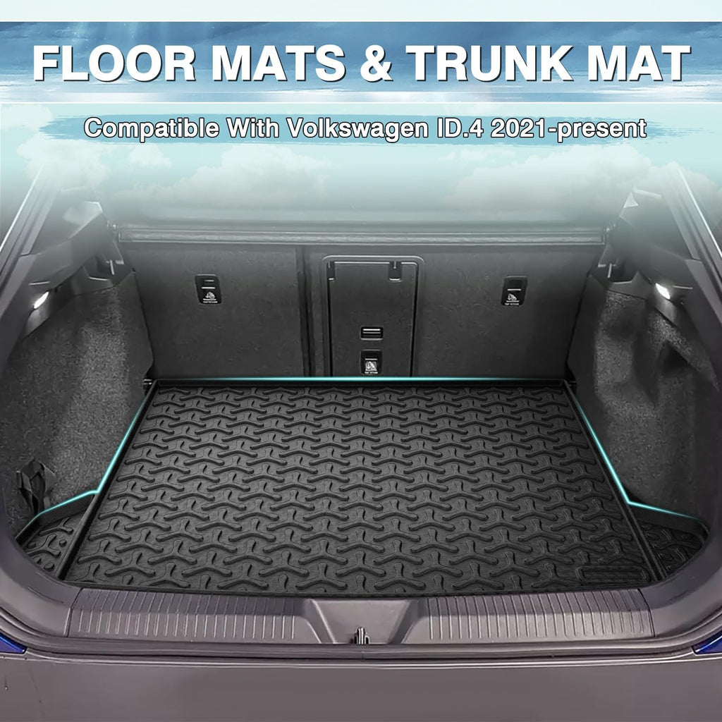 Mixsuper Floor Mats for Volkswagen ID.4 2021-2025 2026, Car Mat for VW ID4 All Weather Trunk Mat and 2 Row Floor Liners Accessories Set Black