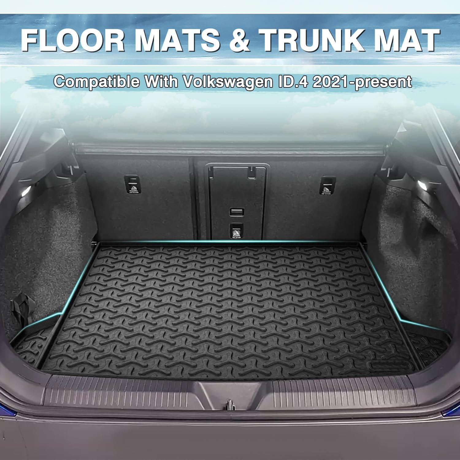 Mixsuper Floor Mats for Volkswagen ID.4 2021-2025 2026, Car Mat for VW ID4 All Weather Trunk Mat and 2 Row Floor Liners Accessories Set Black