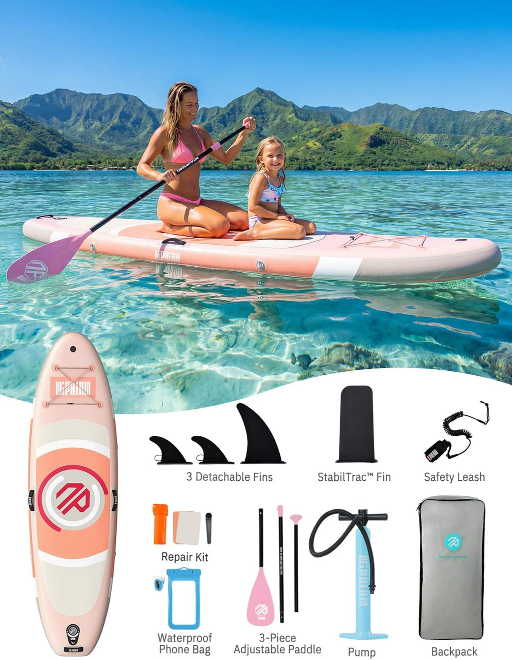 Niphean（Ultra-Light） Inflatable Paddle Board with StabilTrac Fin and Durable SUP Accessories, 10' Stand Up Paddle Boards for Adults & Youth, Versatile Yoga Paddle Board, Gift Ideas