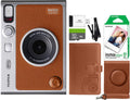 FUJIFILM INSTAX Mini EVO Hybrid Instant Camera + Fuji Instax Film 20 Sheet + Custom Case & Album 32GB Accessory Bundle (Brown)