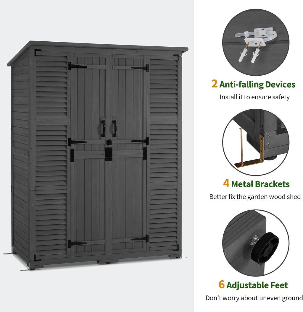 Macrout Large Outdoor Storage Cabinet with 6 Shelves (4.8 x 2.2 x 6.5 ft), Outside Storage Shed with Lock, Wooden Garden Shed for Yard Patio Lawn, 1738 (Gray)
